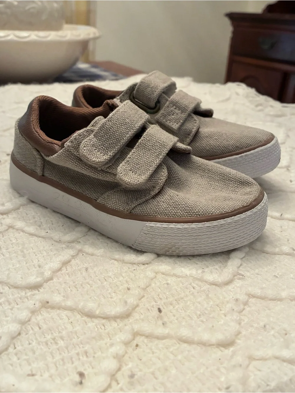 The Children’s Place Boys Tan Brown Canvas Velcro Sneakers